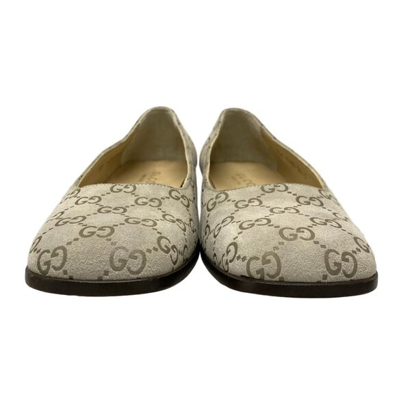 GUCCI - Light gray Gold Multi Suede Wood Women's Pumps 212-080425 - Picture 5 of 11